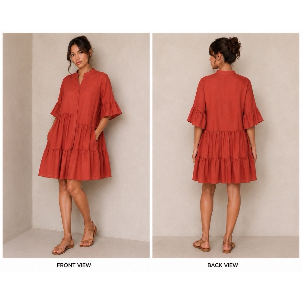 Buxom Couture Linen Tiered Babydoll Dress |Boho Cottagecore Lagenlook Flowy 3X